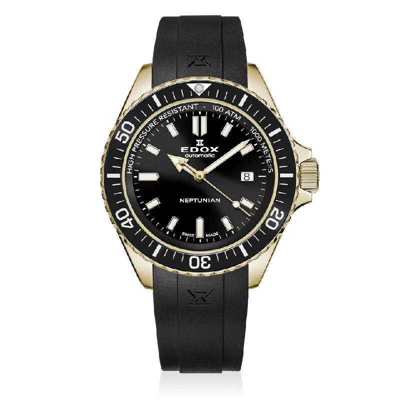 Men's Swiss Luxury Edition-Edox Neptunian Automatic Men's Gold Black Watch 80120-37JCA-NID Men's Swiss Luxury Edition-Edox Neptunian Automatic Men's Gold Black Watch 80120-37JCA-NID