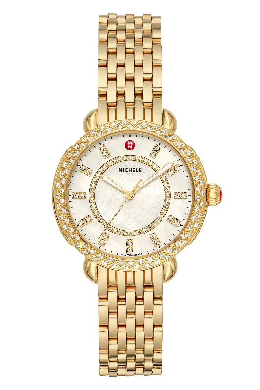 Men's Vintage Style Dress Watches-Michele Sidney Classic 18K Gold Diamond MWW30B000004