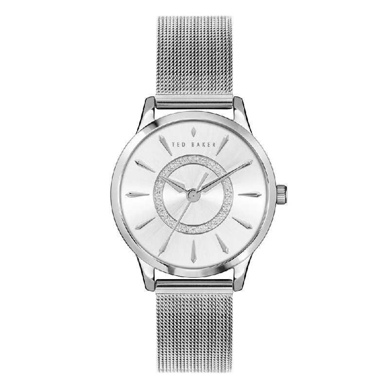 Men's Classic Watch Rectangular Case Edition-Ted Baker Fitzrovia Classic Chic Ladies Silver Watch BKPFZF126
