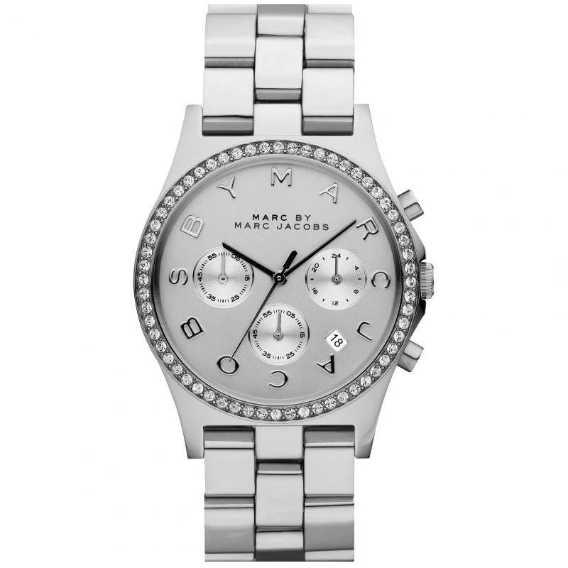 Men's Kinetic Style Dress Watches-Marc Jacobs MBM3104 Ladies Henry Glitz Silver Watch