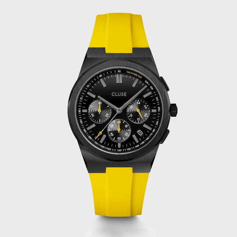 Women's Minimalist Style Women's Mechanical Watches-Vigoureux Chrono Watch Silicone Yellow, Black Colour