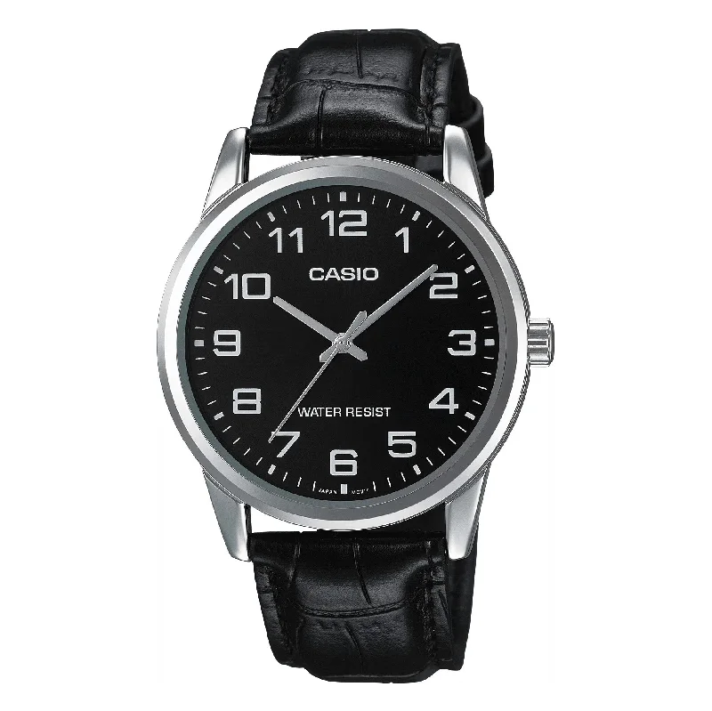 Unisex Classic Design Watches-Casio Unisex Black Leather Watch MTP-V001L-1BUDF