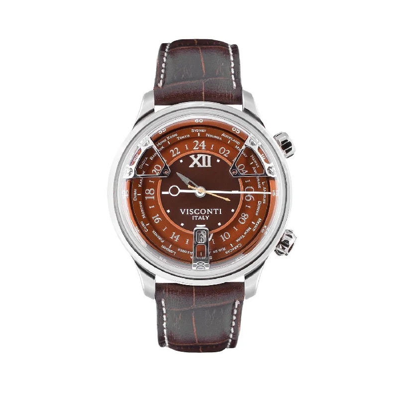 Men's Swiss Christmas Gift Edition-Visconti Watch Opera GMT Automatic 43.5mm Brown KW23-12