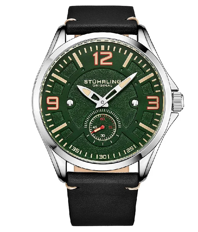 Green Dial / Silver Case / Black Leather Strap Silver Tang Buckle