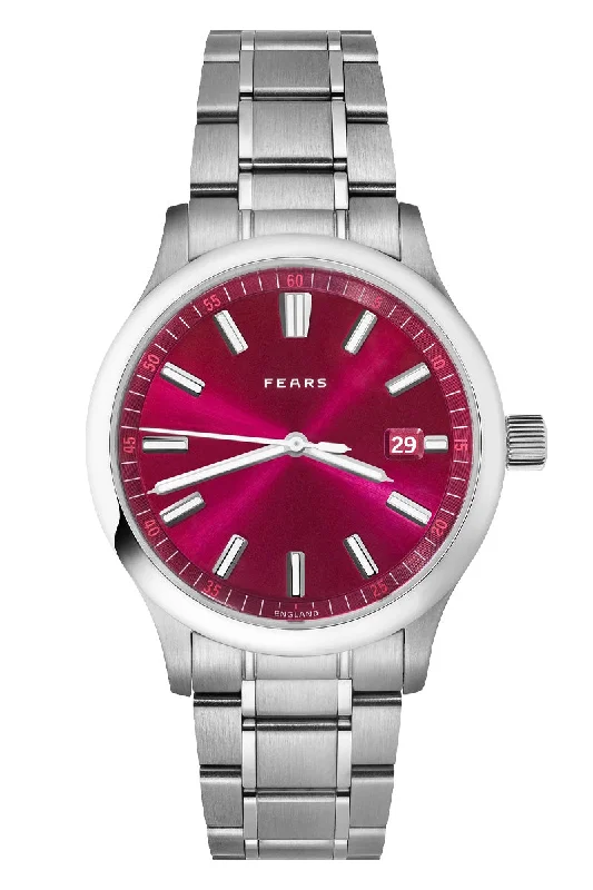 Men's Wedding Design Dress Watches-Fears Redcliff Date Cherry Red