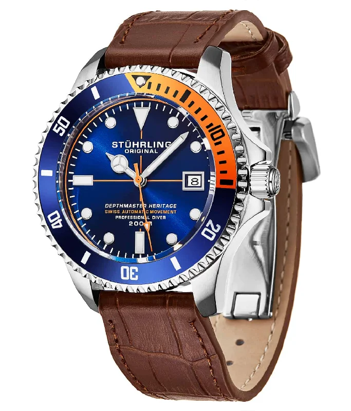 Blue Dial / Silver Case / Brown Leather Strap Silver Deployant Buckle