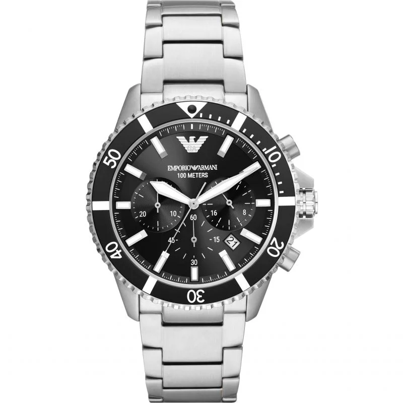 Men's Japanese Made Design Dress Watches-Emporio Armani AR11360 Men's Diver Chronograph Steel Watch