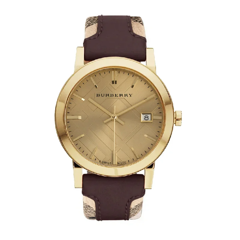 Unisex Anniversary Style Watches-Burberry BU9017 The City Check Gold 38mm Watch
