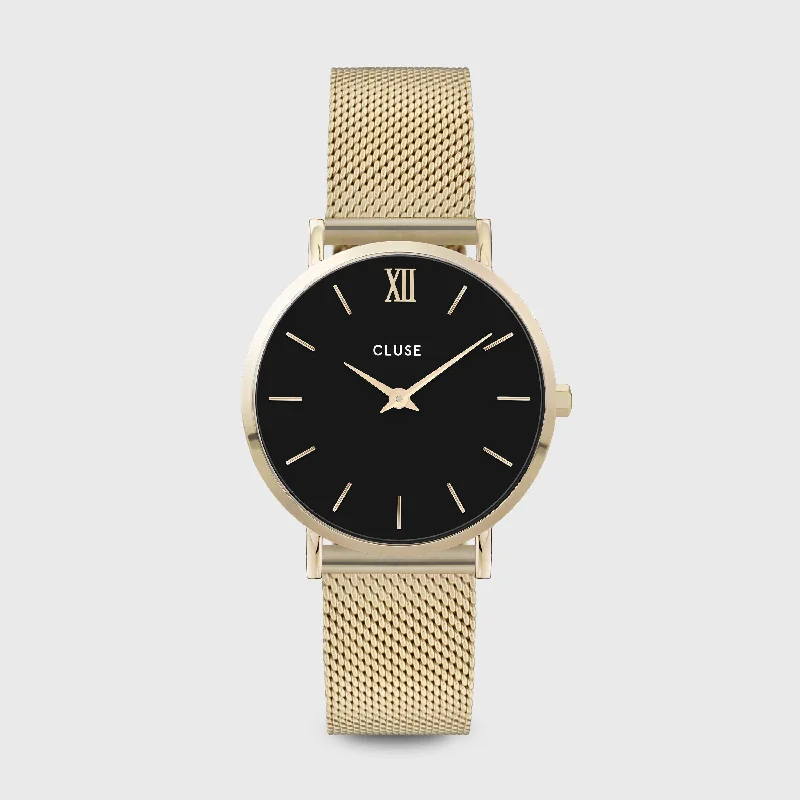 Women's Solar Powered Style Mechanical Watches-Minuit Watch Mesh, Black, Gold Colour Women's Solar Powered Style Mechanical Watches-Minuit Watch Mesh, Black, Gold Colour