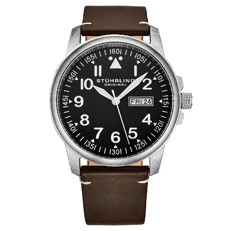 Black Dial / Silver Case / Brown Leather Strap Tang Buckle