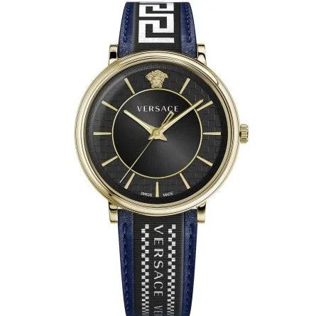 Men's Swiss Analog Edition-Versace Men's Watch V-Circle Blue Gold VE5A01521