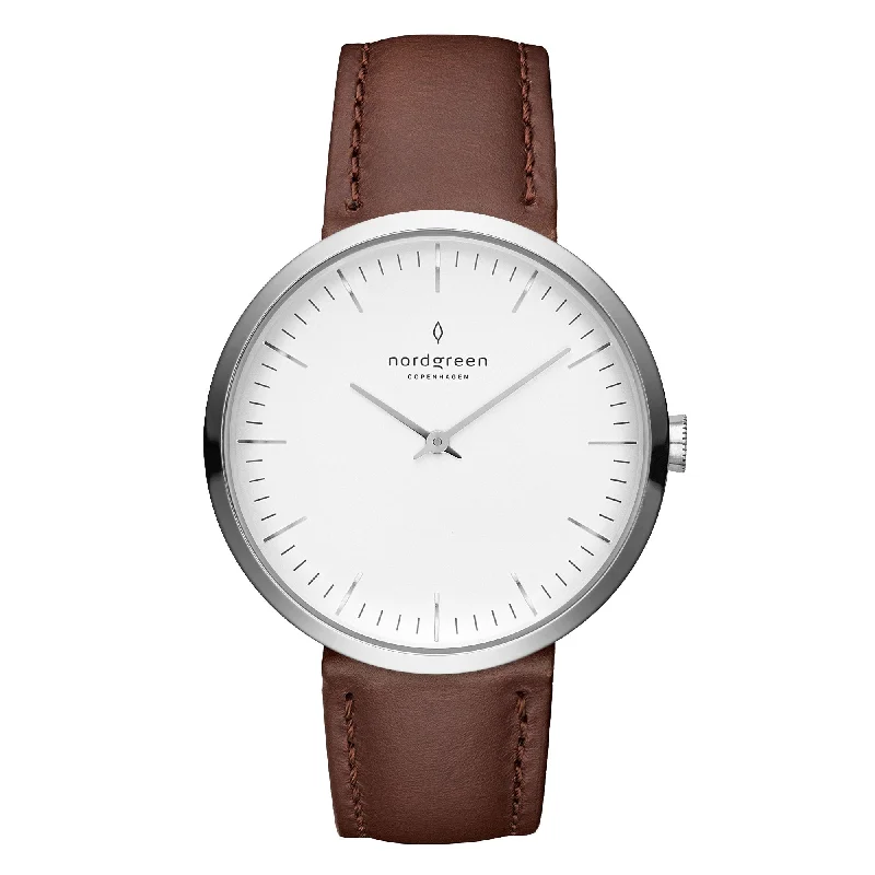 Men's Stylish Design Dress Watches-Nordgreen Infinity Brown Leather 32mm Silver Case Watch