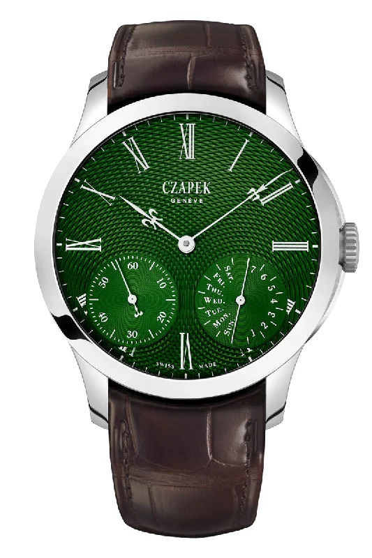 Men's Swiss Made Design Dress Watches-Czapek Quai des Bergues Emerald Green L