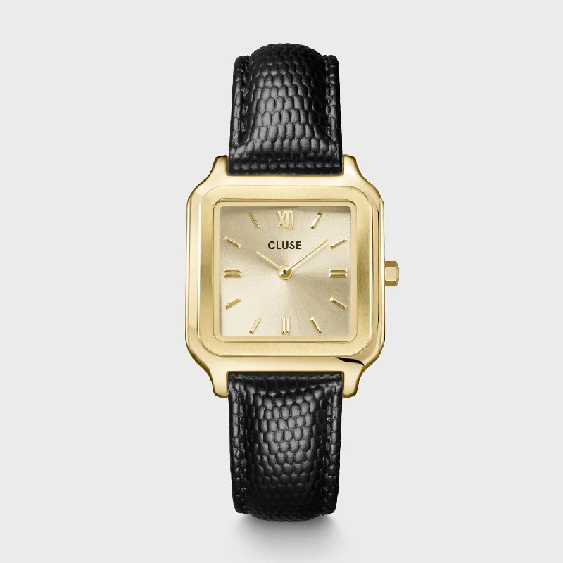 Women's Winter Style Mechanical Watches-Gracieuse Watch Leather, Black Lizard, Gold Colour