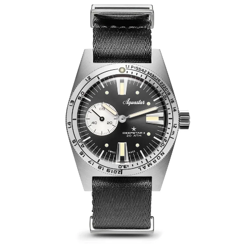 Men's Dive Watches with High-Performance Accuracy -Aquastar Deepstar 2 37mm Steel Grey Dial Nylon Strap