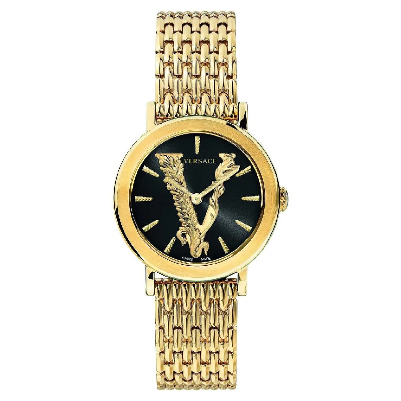 Men's Swiss Watch Manufacturer-Versace Virtus 36mm Ladies' Black Gold Watch VERI00820