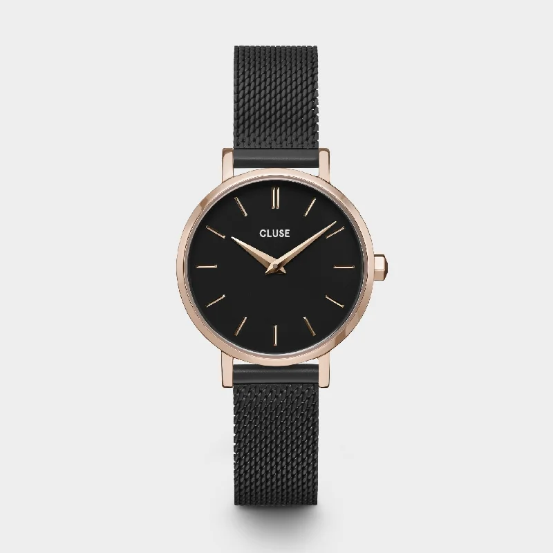 Women's Smart Design Mechanical Watches-Boho Chic Petite Watch Mesh, Full Black, Rose Gold Colour Women's Smart Design Mechanical Watches-Boho Chic Petite Watch Mesh, Full Black, Rose Gold Colour