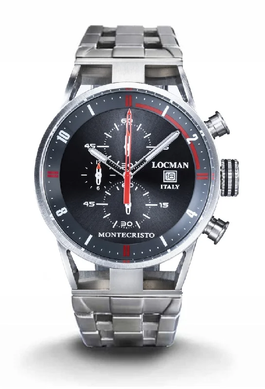 Men's Customized Style Sports Watches-Locman Montecristo Chrono antracite e rosso acciaio 0510A07S-00GYRDB0