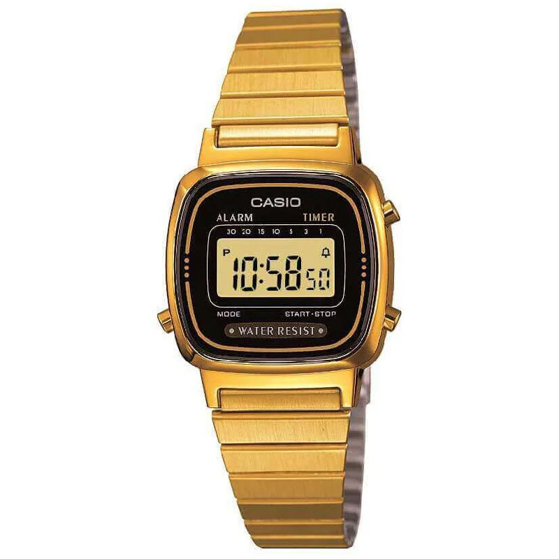 Unisex Oval Case Watches-Casio Vintage Unisex Gold Watch LA670WEGA-1EF