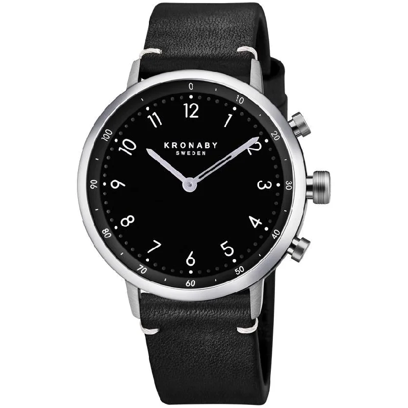 Men's Large Size Slim Watches-Kronaby S3126/1 Men's Black Nord Hybrid Smartwatch