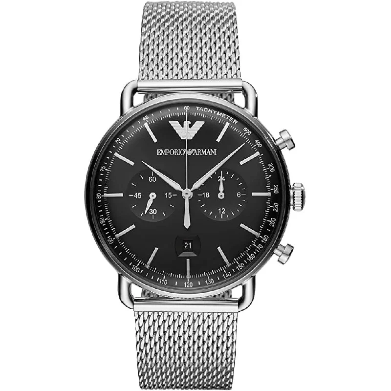 Men's Solar Powered Design Dress Watches-Emporio Armani AR11104 Men's Aviator Silver Watch