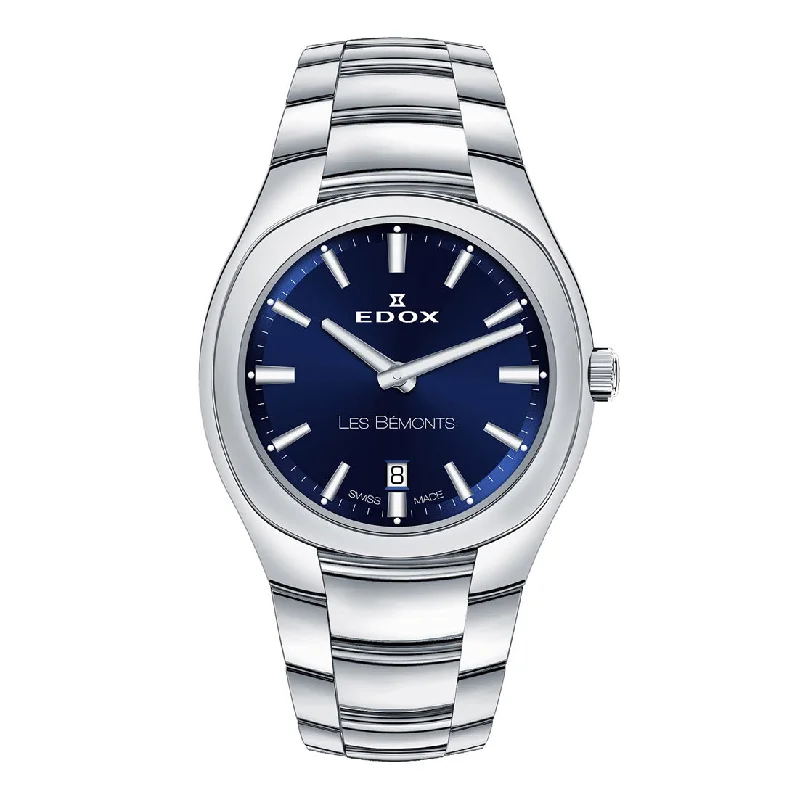 Men's Swiss Monogrammed Edition-Edox Les Bèmonts Ladies Silver Blue Watch 57004-3-BUIN