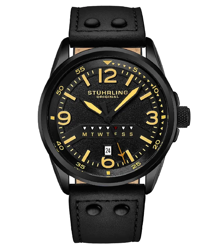 Black Dial / Black Case / Black Leather Strap Black Tang Buckle