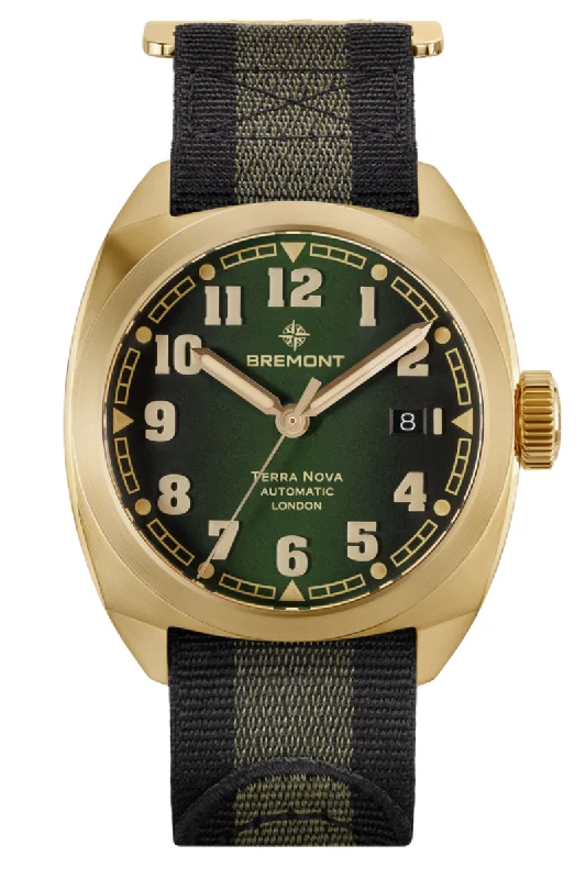Men's Automatic Wind Style Dress Watches-Bremont Terra Nova 40.5mm Date Bronze TN40-DT-BZ-GN-N-S