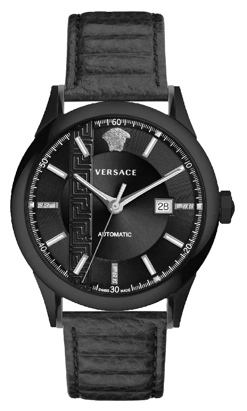 Swiss Watches for Men Online-Versace Men's Watch Aiakos 44mm Automatic Black Diamond V18030017
