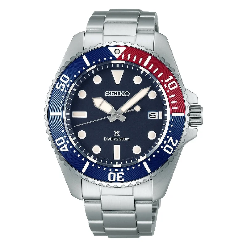 Men's Hand-Wound Style Men's Sports Watches-Orologio Seiko Prospex solare SNE595P1 blu ghiera pepsi