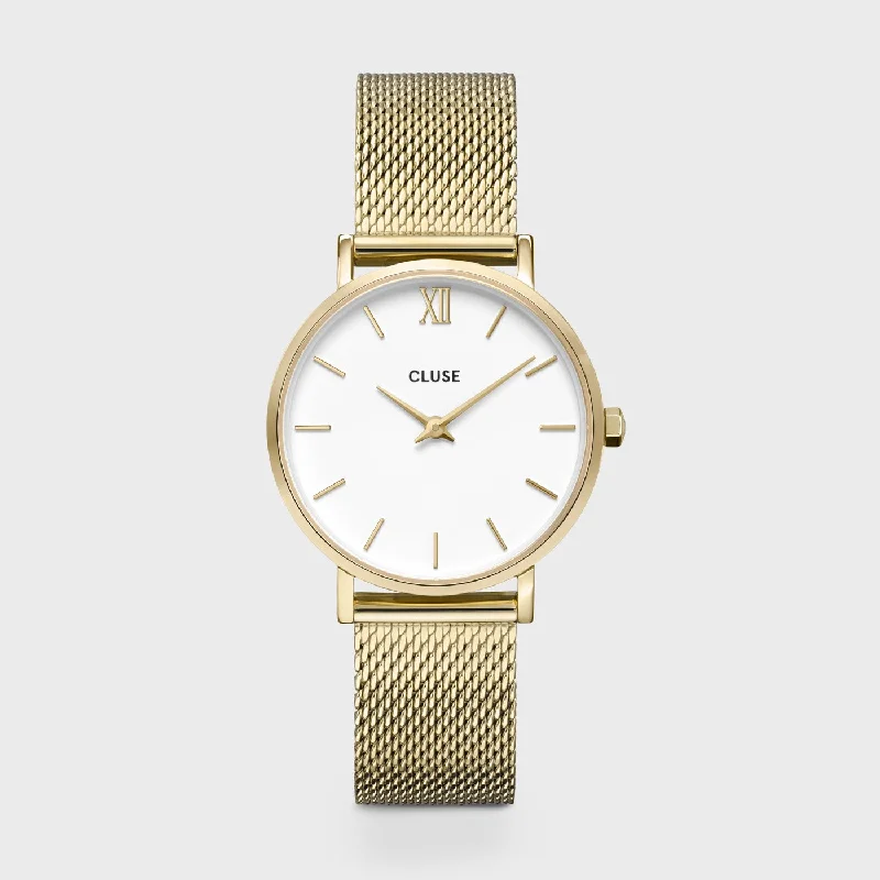 Women's Cushion Case Design Mechanical Watches-Minuit Watch Mesh, White, Gold Colour