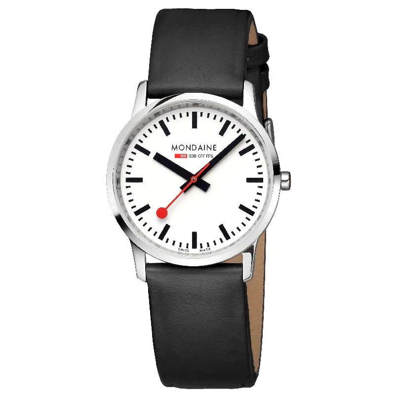 Men's Eco-Drive Style Dress Watches-Mondaine Simply Elegant Unisex White Watch A400.30351.12SBB