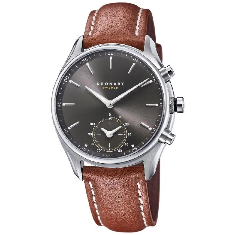 Men's Handmade Slim Watches-Kronaby S0719/1 Men's Brown Sekel Hybrid Smartwatch