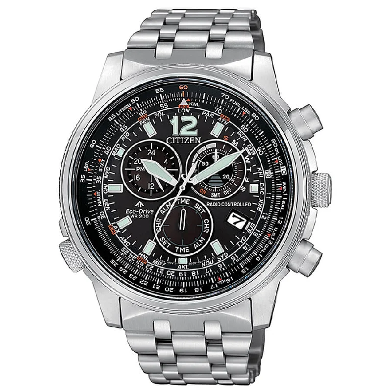 Men's Solar Powered Radio Watches-Orologio Citizen CB5860-86E Pilot Crono Radiocontrollato acciaio