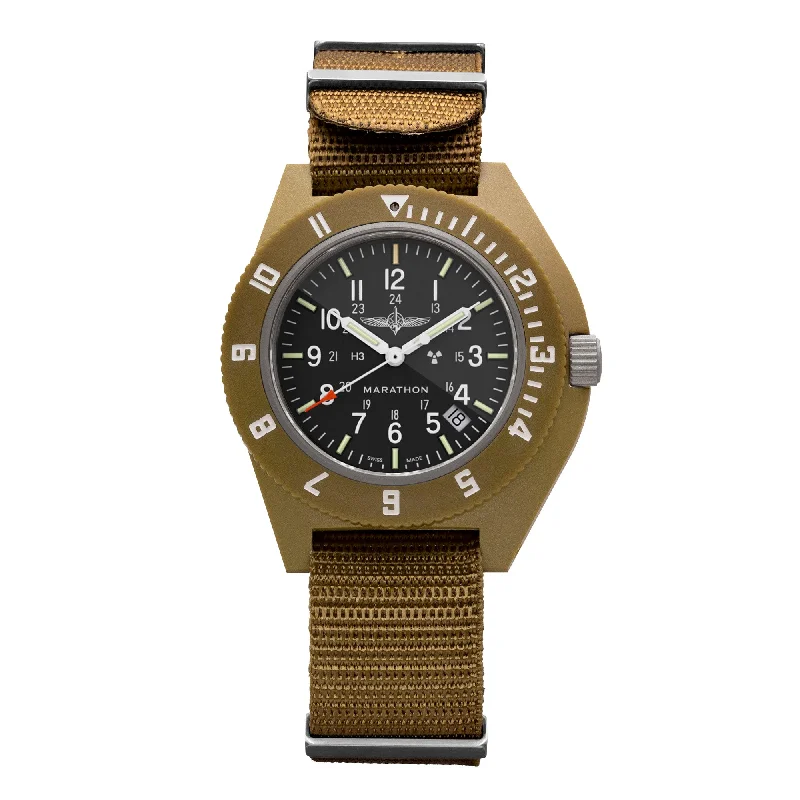 Men's Stainless Steel Field Watches-41mm Official Duvdevan Desert Tan Pilot's Navigator with Date (Quartz)