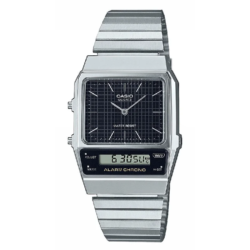 Unisex Engraved Style Watches-Casio Vintage Men's Black Watch AQ-800E-1AEF