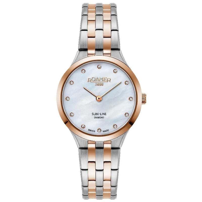 Men's Local Brand Style Men's Watches-Roamer 512847 49 89 20 Slim-Line Classic Ladies Two-Tone Rose Gold Watch