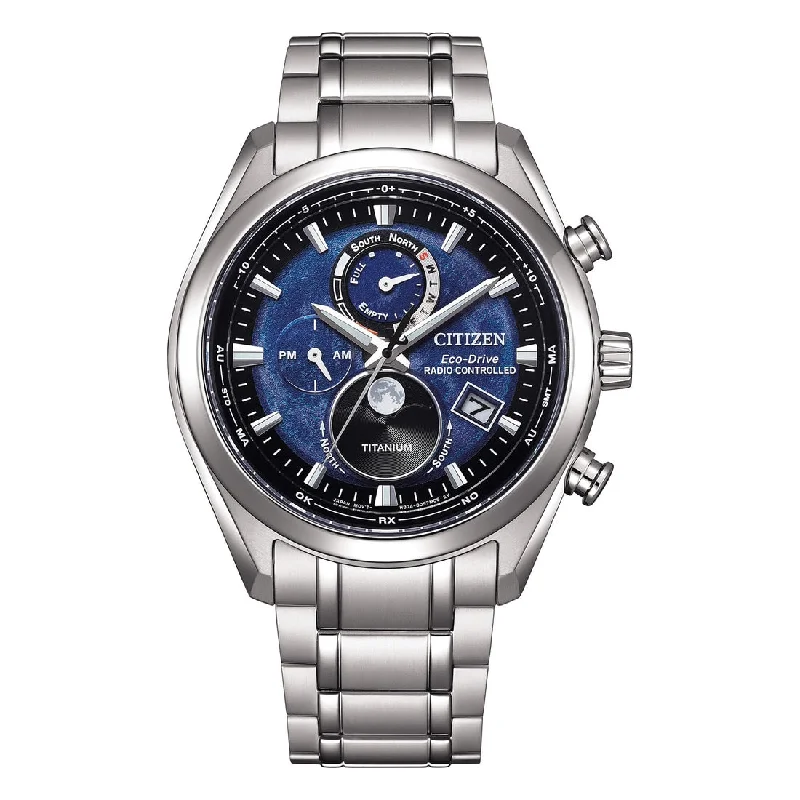 Men's Accurate Radio Watches-Orologio Citizen BY1010-81L radiocontrollato fasi luna blu