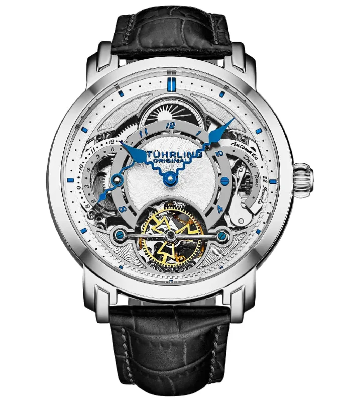 Men's Heritage Watch Comparison-Celestial Timekeeper 1017 Dual Time Automatic 44mm Skeleton Watch