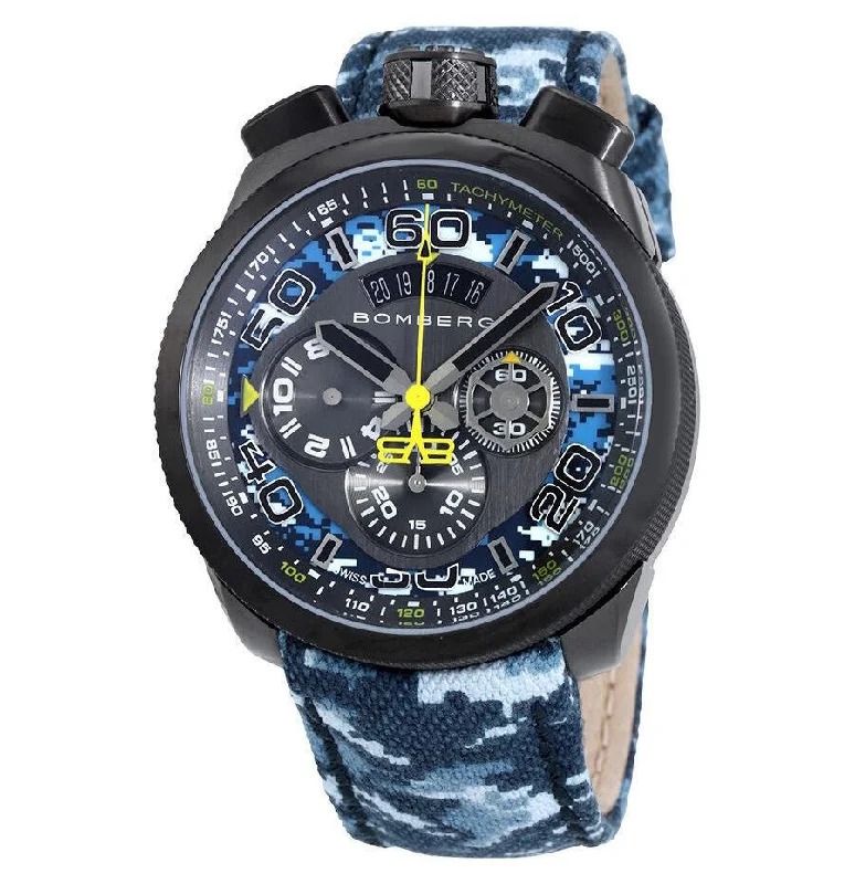 Men's Swiss Holiday Season Edition-Bomberg Men's Chronograph Watch BOLT-68 Blue Camo Limited Edition BS45CHPGM.035.3 Men's Swiss Holiday Season Edition-Bomberg Men's Chronograph Watch BOLT-68 Blue Camo Limited Edition BS45CHPGM.035.3