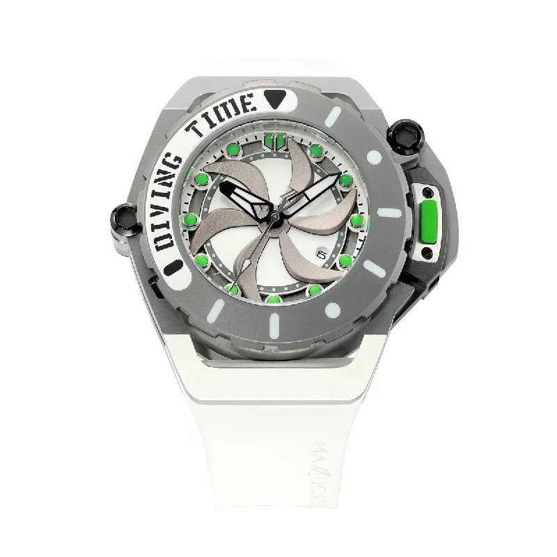 Men's Digital Dive Watches -Mazzucato White Rim Scuba Automatic Watch SUB07-WH802