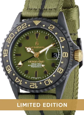 Men's Military Watches for Extreme Conditions -Ocean 39 GMT Black Military Khaki - Ltd Ed 200pcs