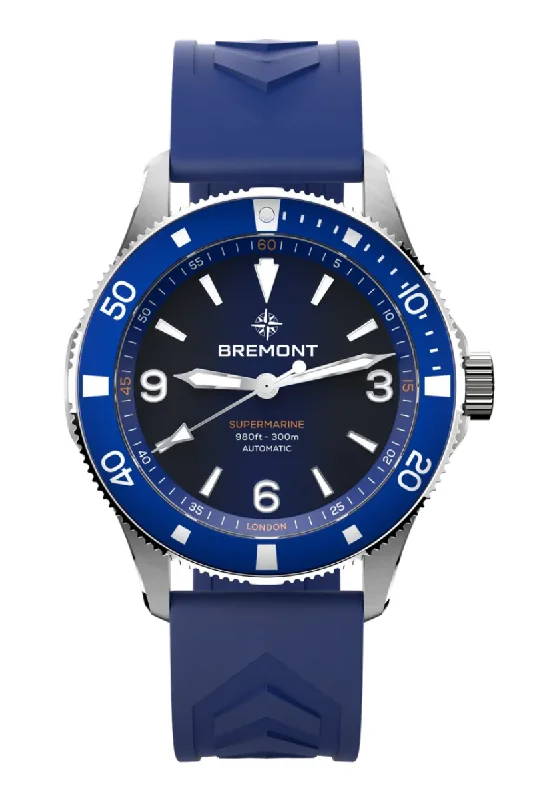 Men's Minimalist Design Dress Watches-Bremont Supermarine 300M SM40-ND-SS-BL-R-S