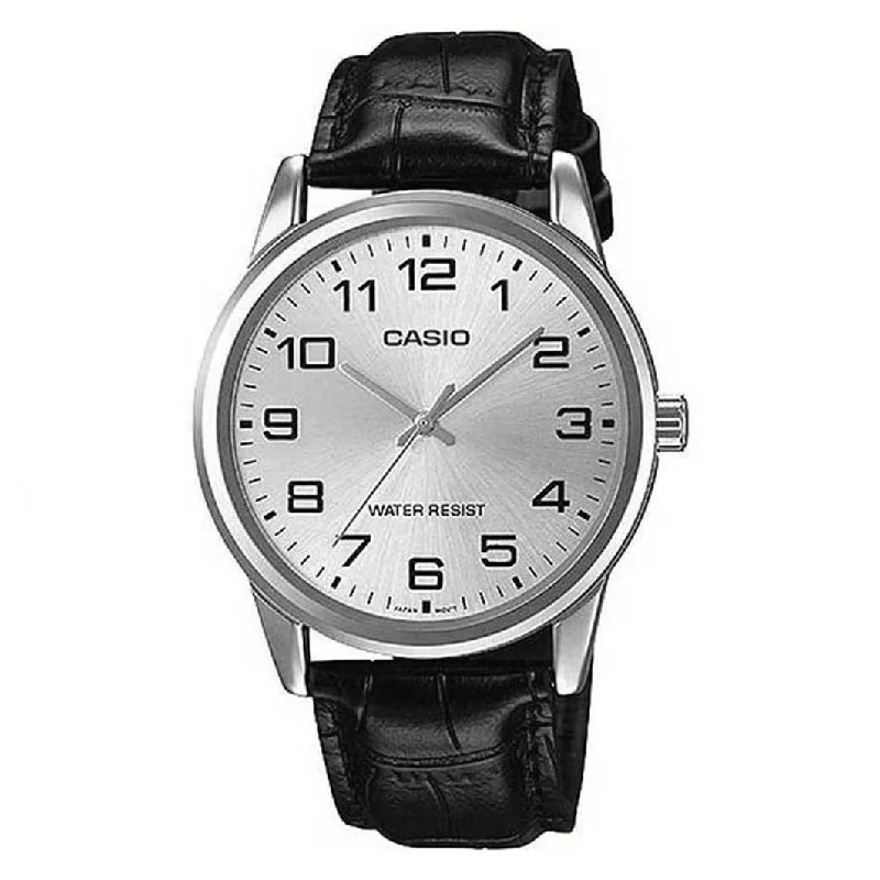 Unisex Unique Shape Style Watches-Casio Unisex Black Silver Watch MTP-V001L-7BUDF