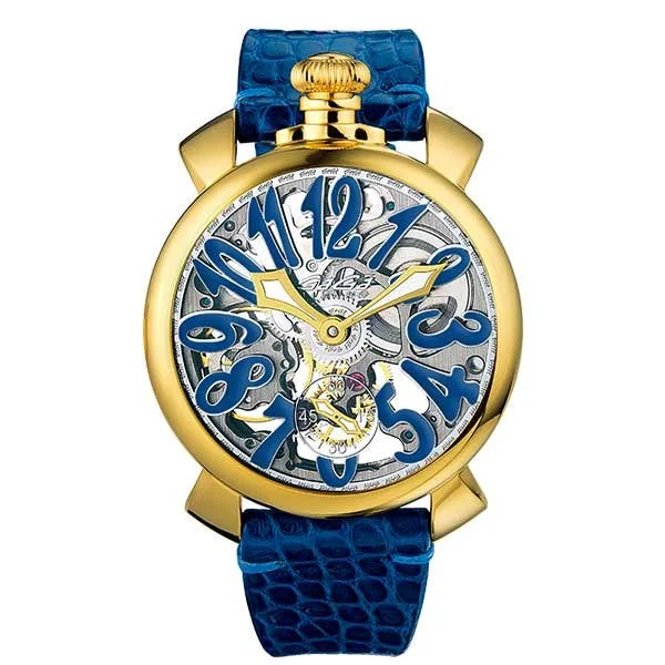Men's Automatic Swiss Watches-GaGà Milano Watch Skeleton 48MM Gold Blue