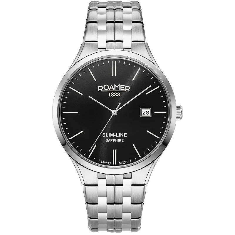 Men's Romantic Dinner Design Men's Watches-Roamer Men's Black Slim-Line Classic Watch 512833 41 55 20