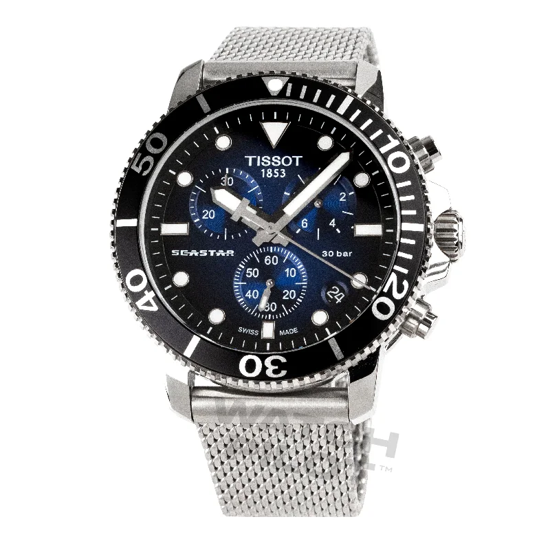 Men's Eco-Drive Style Dress Watches-Tissot Seastar 1000 Chronograph Men's Graded Blue Watch T1204171104102