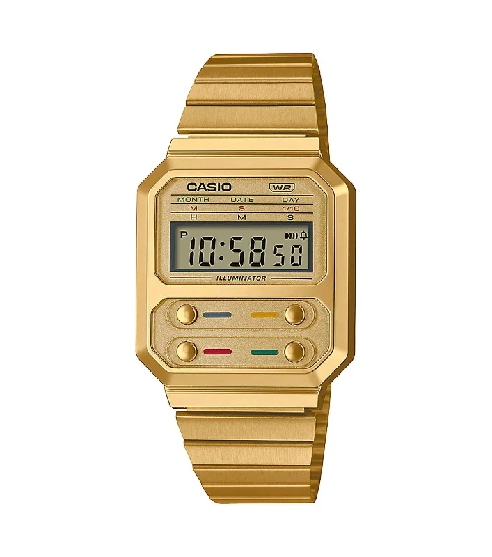 Women's Modern Style Women's Mechanical Watches-Orologio Casio vintage A100WEG-9AEF dorato giallo