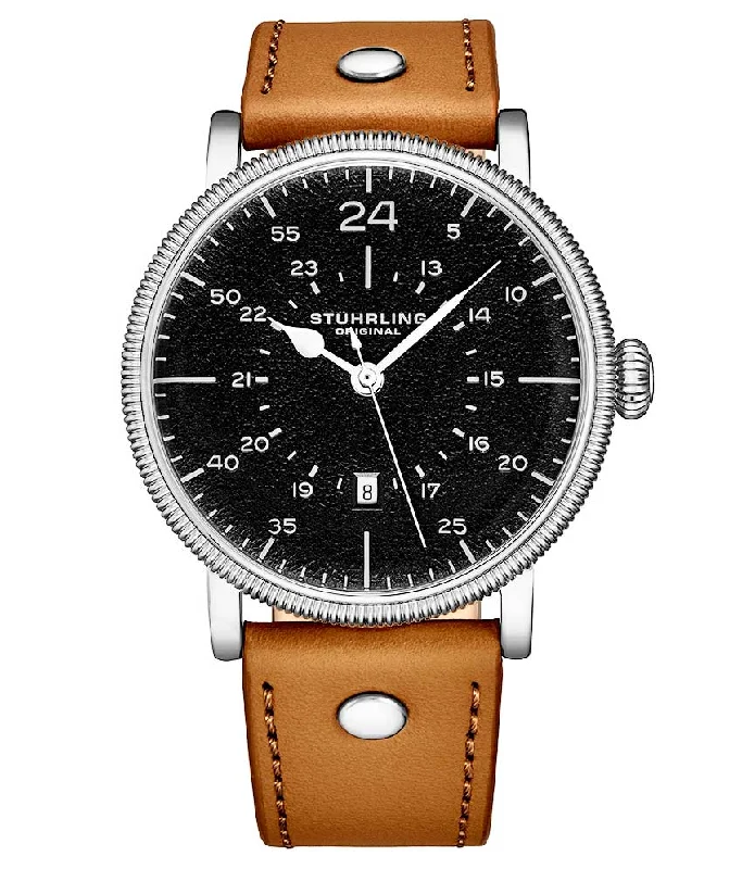 Gun Metal Grey Dial / Silver Case / Brown Leather Strap Tang Buckle