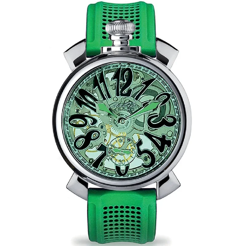 Men's Field Watches Manual-Gaga Milano Men's Green Skeleton Mechanical Watch 5310GRE
